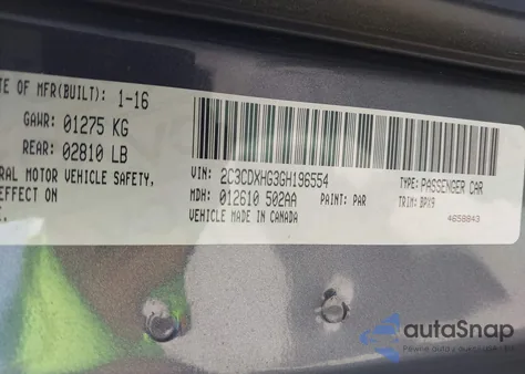 2016 Dodge Charger Sxt from USA, damaged, VIN 2C3CDXHG3GH196554